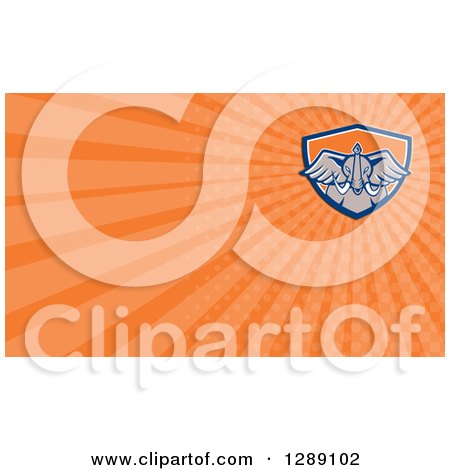 Clipart of a Retro Angry Elephant and Orange Rays Background or Business Card Design - Royalty Free Illustration by patrimonio