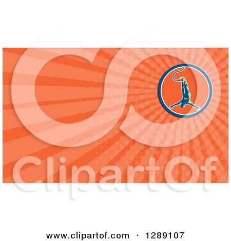 Clipart of a Retro Woodcut Bungee Jumper and Orange Rays Background or Business Card Design - Royalty Free Illustration by patrimonio