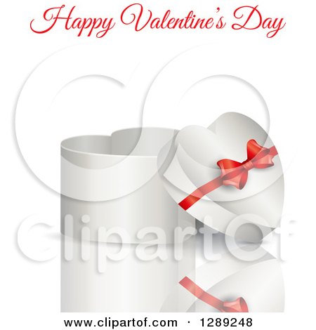 Clipart of a 3d Heart Shaped Valentines Day or Anniversary Gift Box with a Reflection and Red Text on White - Royalty Free Vector Illustration by KJ Pargeter