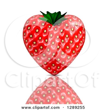 Clipart of a 3d Strawberry Heart and Reflection on White - Royalty Free Illustration by KJ Pargeter