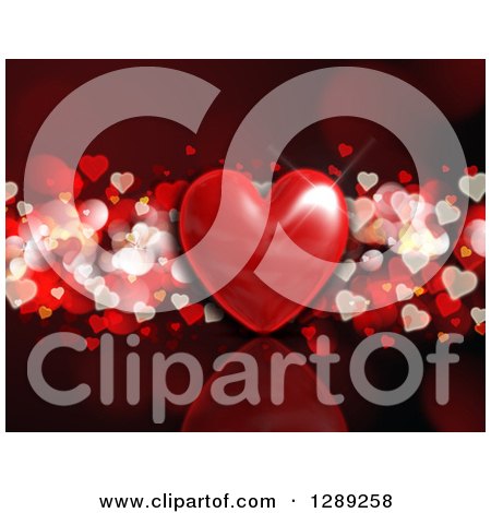 Clipart of a Shiny 3d Heart over Heart Bokeh on Dark Red - Royalty Free Illustration by KJ Pargeter
