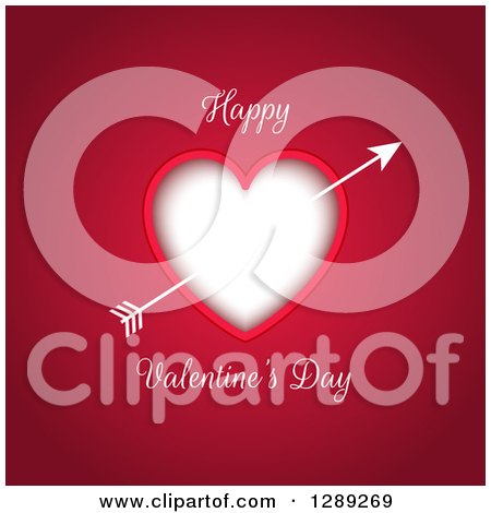 Clipart of Happy Valentines Day Text Around a Heart with Cupids Arrow on Dark Pink - Royalty Free Vector Illustration by KJ Pargeter