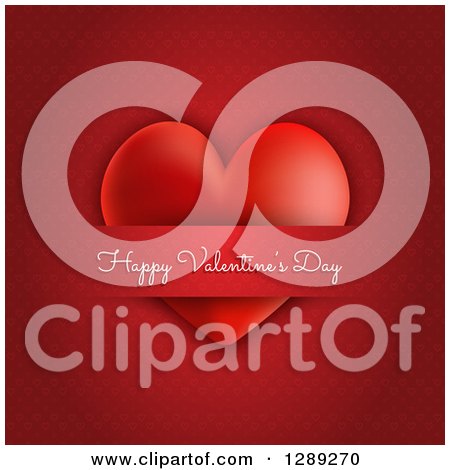 Clipart of a Heart Inserted into a Slot with Happy Valentines Day Text over a Pattern - Royalty Free Vector Illustration by KJ Pargeter