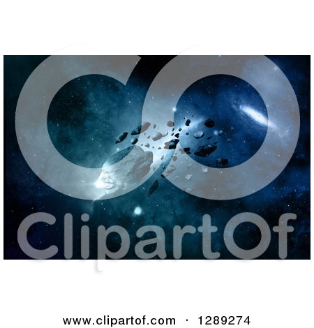 Clipart of a 3d Nebula and Meteorites Flying Through Outer Space - Royalty Free Illustration by KJ Pargeter