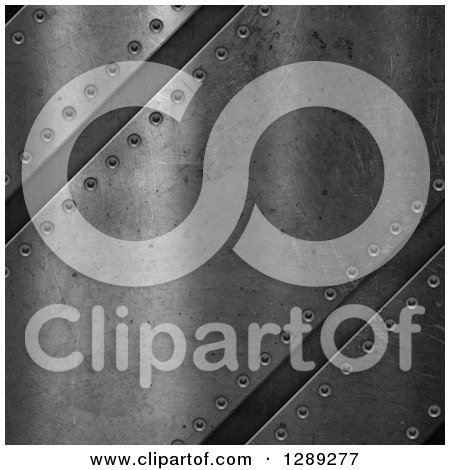 Clipart of 3d Diagonal Scratched Metal Planks with Screws - Royalty Free Illustration by KJ Pargeter
