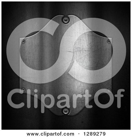 Clipart of a 3d Blank Scratched Metal Plate over Darker Metal - Royalty Free Illustration by KJ Pargeter