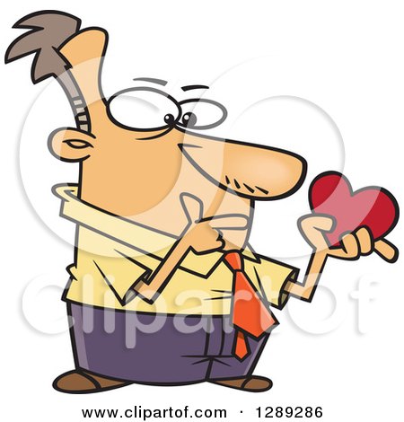 Holiday Clipart of a Single White Valentines Day Man Thinking and Holding a Heart - Royalty Free Vector Illustration by toonaday