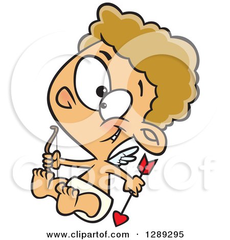 Holiday Clipart of a Valentines Day White Cupid Baby Boy Holding a Bow and Arrow - Royalty Free Vector Illustration by toonaday