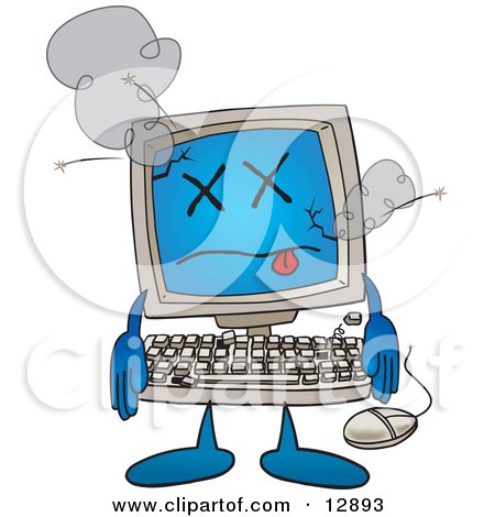 Clipart Picture of a Desktop Computer Mascot Cartoon Character Crashing by Mascot Junction