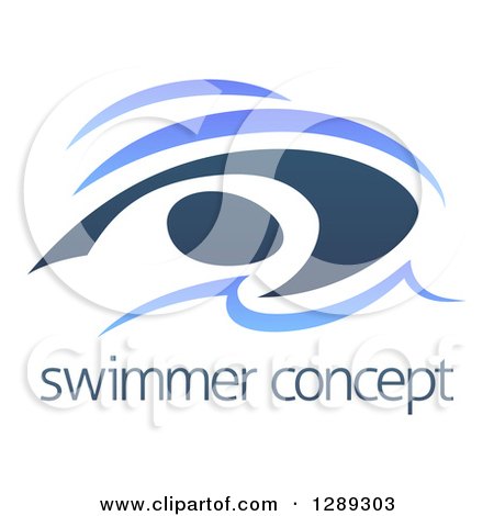 Clipart of a Blue Abstract Swimmer Doing the Butterfly in Waves over Sample Text - Royalty Free Vector Illustration by AtStockIllustration