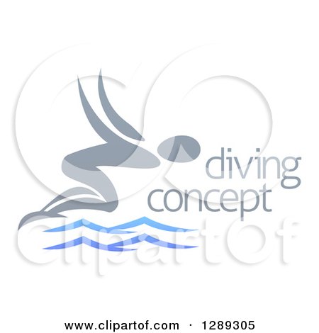 Clipart of a Gray Swimmer Diving over Blue Water by Sample Text - Royalty Free Vector Illustration by AtStockIllustration