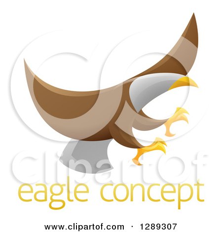 Clipart of a Flying Bald Eagle with Extended Talons over Sample Text - Royalty Free Vector Illustration by AtStockIllustration