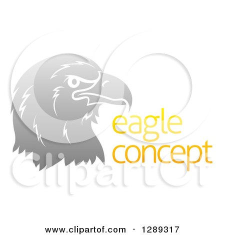 Clipart of a Gradient Gray Eagle or Falcon Head in Profile by Sample Text - Royalty Free Vector Illustration by AtStockIllustration