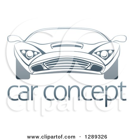 Clipart of a Gradient Dark Blue Sports Car over Sample Text - Royalty Free Vector Illustration by AtStockIllustration