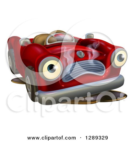 Clipart of a Sad Broken down Red Convertible Car - Royalty Free Vector Illustration by AtStockIllustration