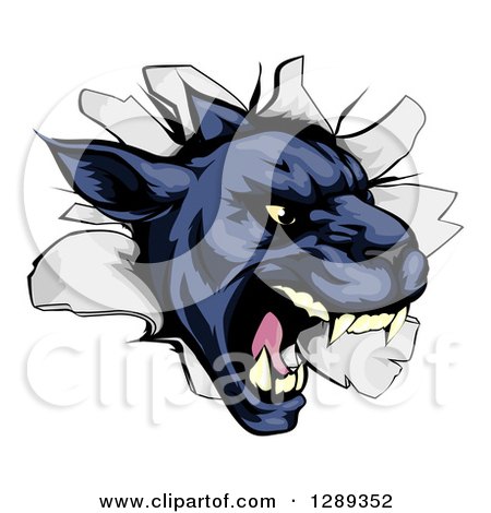 Clipart of a Fierce Black Panther Breaking Through a Wall - Royalty Free Vector Illustration by AtStockIllustration