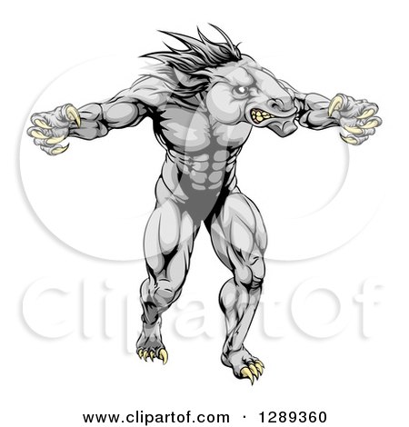 Clipart of a Muscular Fierce Horse Man Mascot with Claws - Royalty Free Vector Illustration by AtStockIllustration