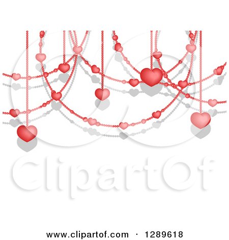 Clipart of a Background of Valentine Heart Garlands and Shadows on White - Royalty Free Vector Illustration by vectorace