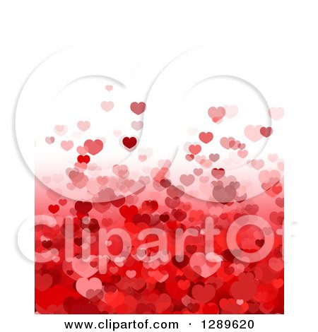 Clipart of a Background of Red and Pink Valentine Hearts and Gradient Under White Text Space - Royalty Free Vector Illustration by vectorace