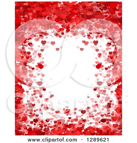 Clipart of a Horizontal Background of Red and Pink Valentine Hearts Around White Text Space - Royalty Free Vector Illustration by vectorace