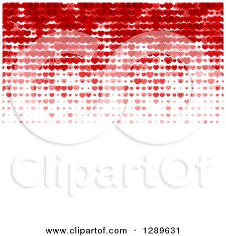 Clipart of a Background of Larger to Smaller Red and Pink Valentine Hearts over White Text Space - Royalty Free Vector Illustration by vectorace