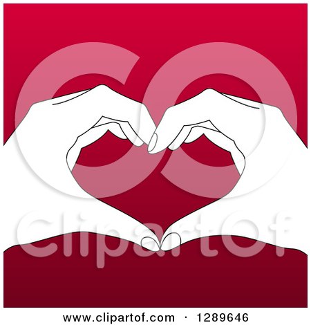 Clipart of a Black and White Hands Forming a Heart over Gradient Red - Royalty Free Vector Illustration by vectorace