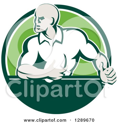 Clipart of a Retro Rugby Union Player with Ball in a Green and White Circle - Royalty Free Vector Illustration by patrimonio