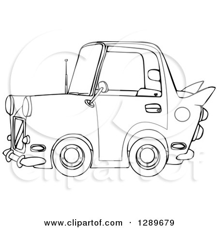 Clipart of a Black and White Vintage Car - Royalty Free Vector Illustration by djart