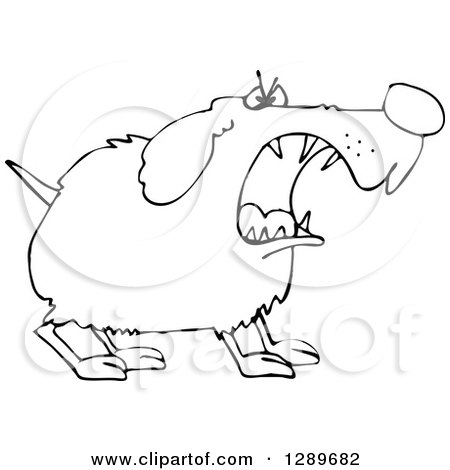 Clipart of a Tough Black and White Dog Barking - Royalty Free Vector Illustration by djart