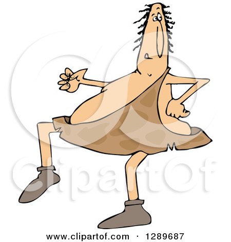 Clipart of a Sneaky Caveman Tip Toeing Around - Royalty Free Vector Illustration by djart