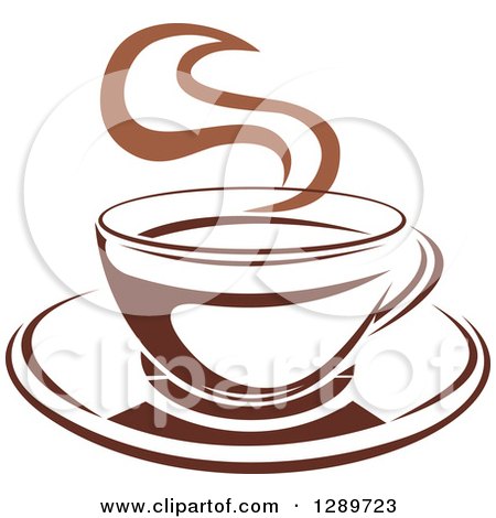 Clipart of a Two Toned Brown and White Steamy Coffee Cup on a Saucer 28 - Royalty Free Vector Illustration by Vector Tradition SM