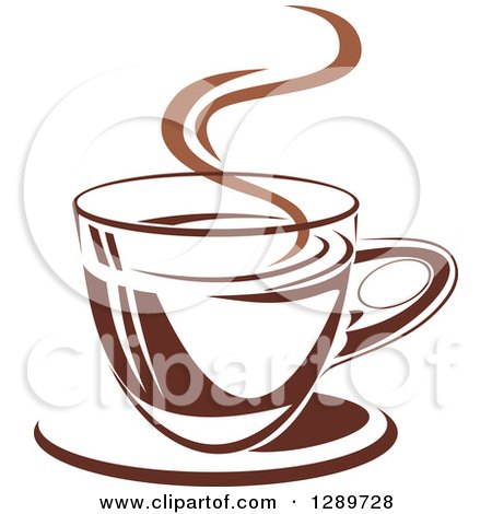Clipart of a Two Toned Brown and White Steamy Coffee Cup on a Saucer 24 - Royalty Free Vector Illustration by Vector Tradition SM
