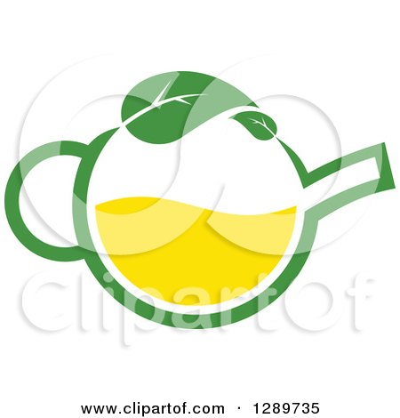Clipart of a Green and Yellow Tea Pot with Leaves 10 - Royalty Free Vector Illustration by Vector Tradition SM