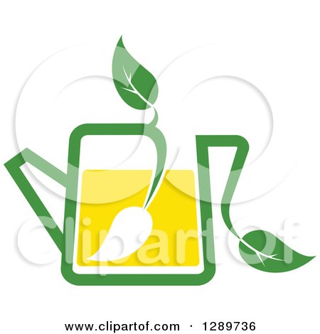 Clipart of a Green and Yellow Tea Pot with Leaves 8 - Royalty Free Vector Illustration by Vector Tradition SM