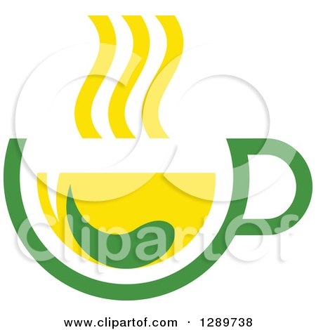 Clipart of a Green and Yellow Tea Cup with a Leaf 9 - Royalty Free Vector Illustration by Vector Tradition SM