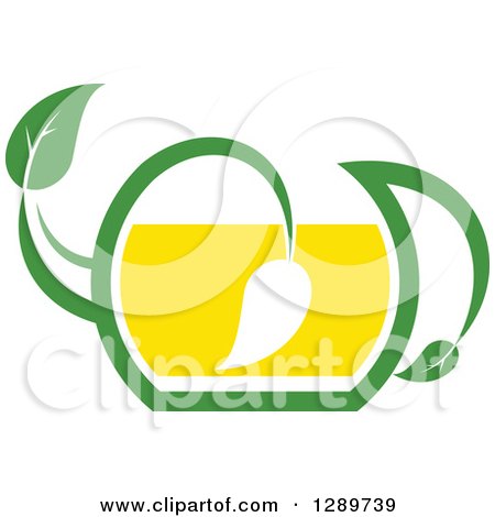Clipart of a Green and Yellow Tea Pot with Leaves 9 - Royalty Free Vector Illustration by Vector Tradition SM