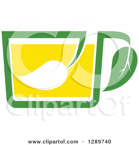 Clipart of a Green and Yellow Tea Cup with a Leaf 10 - Royalty Free Vector Illustration by Vector Tradition SM