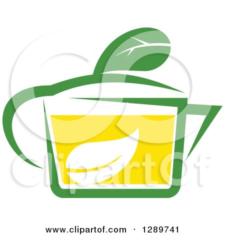 Clipart of a Green and Yellow Tea Cup with a Leaf 11 - Royalty Free Vector Illustration by Vector Tradition SM