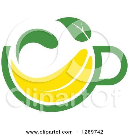 Clipart of a Green and Yellow Tea Cup with a Leaf 12 - Royalty Free Vector Illustration by Vector Tradition SM