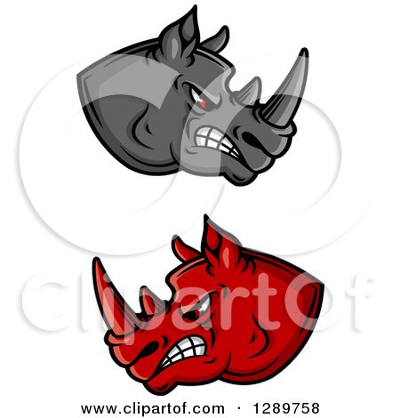 Clipart of Aggressive Red and Gray Rhino Heads - Royalty Free Vector Illustration by Vector Tradition SM