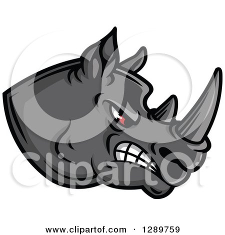 Clipart of an Aggressive Red Eyed Gray Rhino Head Facing Right - Royalty Free Vector Illustration by Vector Tradition SM