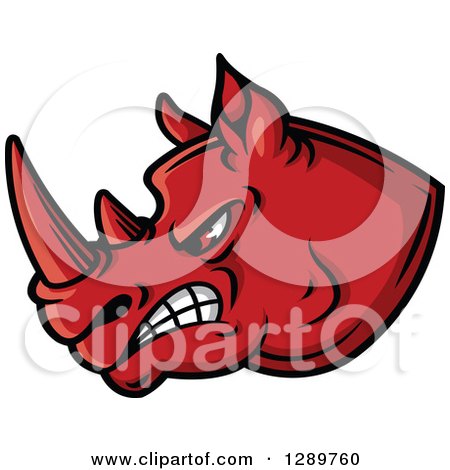 Clipart of an Aggressive Red Rhino Head Facing Left - Royalty Free Vector Illustration by Vector Tradition SM