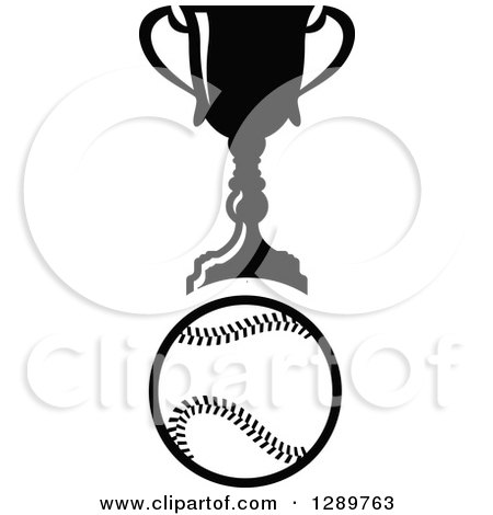 Clipart of a Black and White Softball or Baseball Under a Sports Championship Trophy - Royalty Free Vector Illustration by Vector Tradition SM