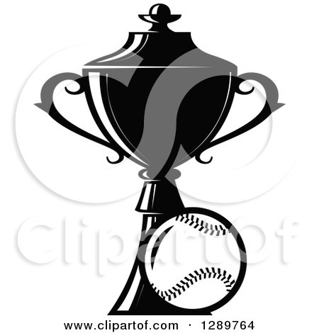 Clipart of a Black and White Softball or Baseball by a Sports Championship Trophy 2 - Royalty Free Vector Illustration by Vector Tradition SM