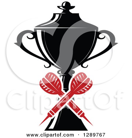 Clipart of a Black and White Sports Trophy and Crossed Red Throwing Darts 3 - Royalty Free Vector Illustration by Vector Tradition SM