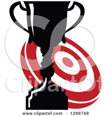 Clipart of a Red and White Bullseye Archery or Throwing Darts Target and Black and White Trophy - Royalty Free Vector Illustration by Vector Tradition SM