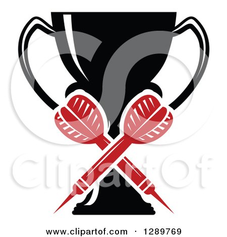 Clipart of a Black and White Sports Trophy and Crossed Red Throwing Darts 2 - Royalty Free Vector Illustration by Vector Tradition SM