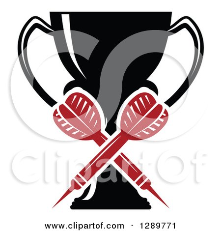 Clipart of a Black and White Sports Trophy and Crossed Red Throwing Darts - Royalty Free Vector Illustration by Vector Tradition SM