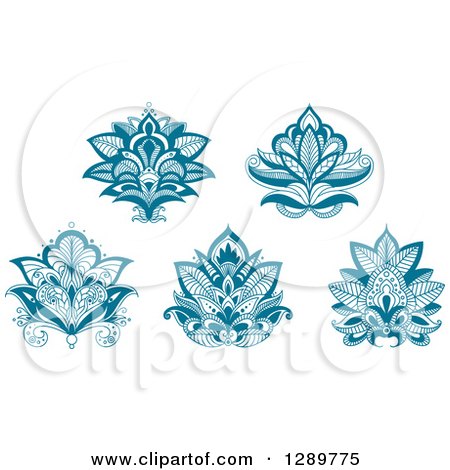 Clipart of Beautiful Teal Henna Lotus Flowers - Royalty Free Vector Illustration by Vector Tradition SM