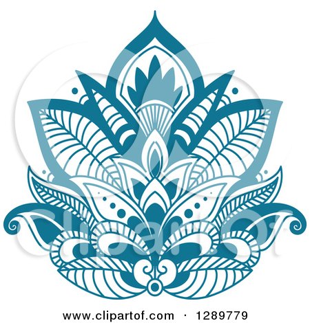 Clipart of a Beautiful Teal Henna Lotus Flower 4 - Royalty Free Vector Illustration by Vector Tradition SM
